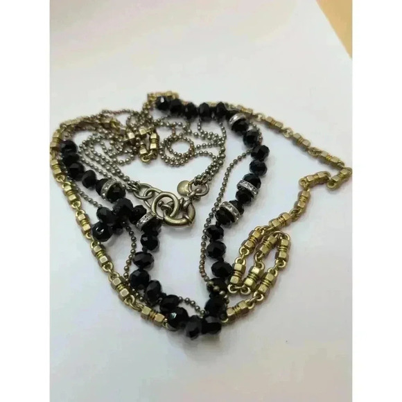 J.Crew Goldtone Black Beads Multiple Strands Layered Necklace - Picture 4 of 5